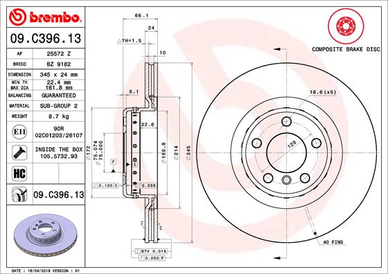 BREMBO 09.C396.13 Discofreno