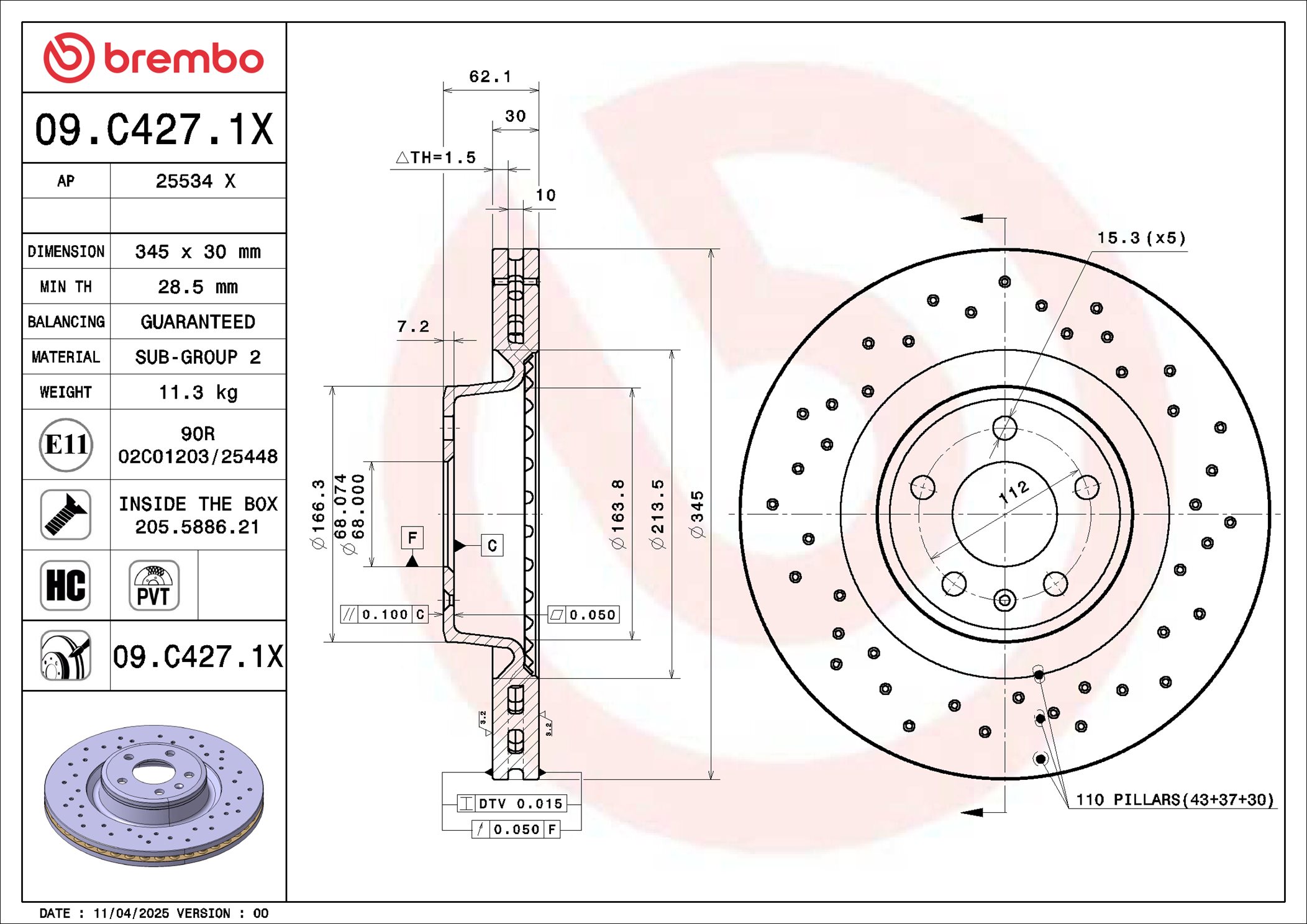 BREMBO 09.C427.1X XTRA LINE - Xtra Brzdový kotúč