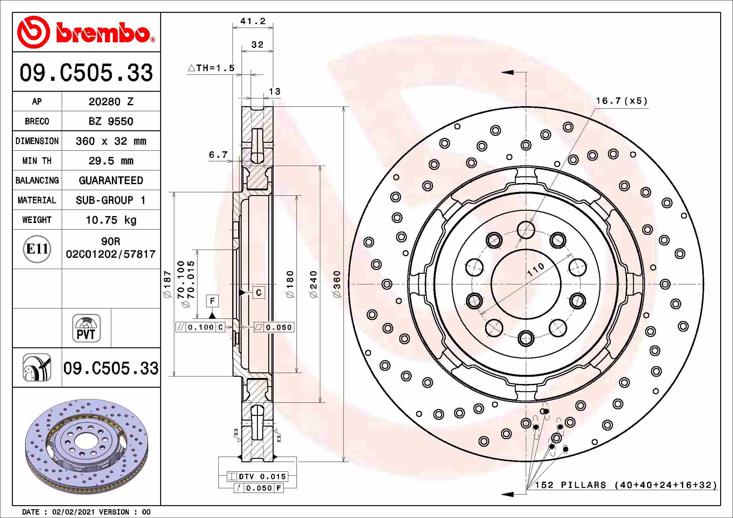 BREMBO 09.C505.33 Discofreno