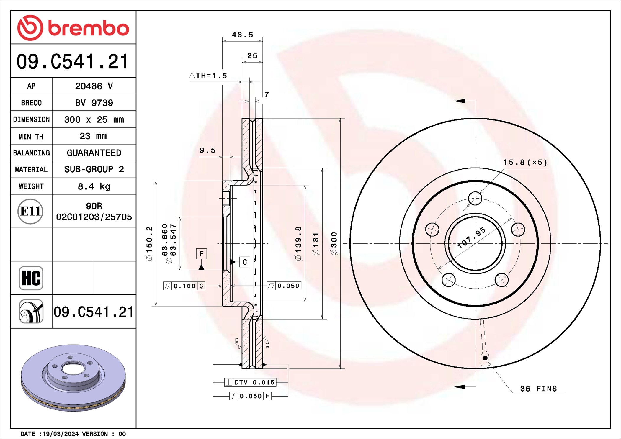 BREMBO 09.C541.21 PRIME LINE - UV Coated Bremsscheibe