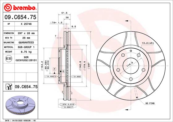 BREMBO 09.C654.75 Discofreno