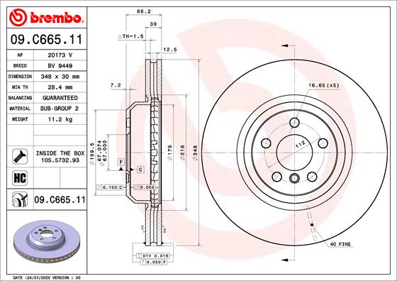 BREMBO 09.C665.11 PRIME LINE - UV Coated Bremsscheibe