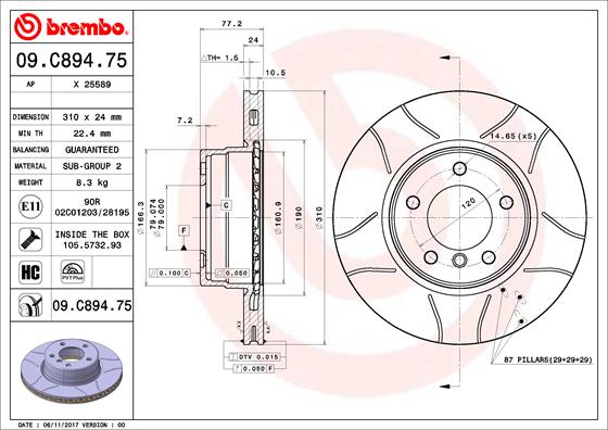 BREMBO 09.C894.75 féktárcsa