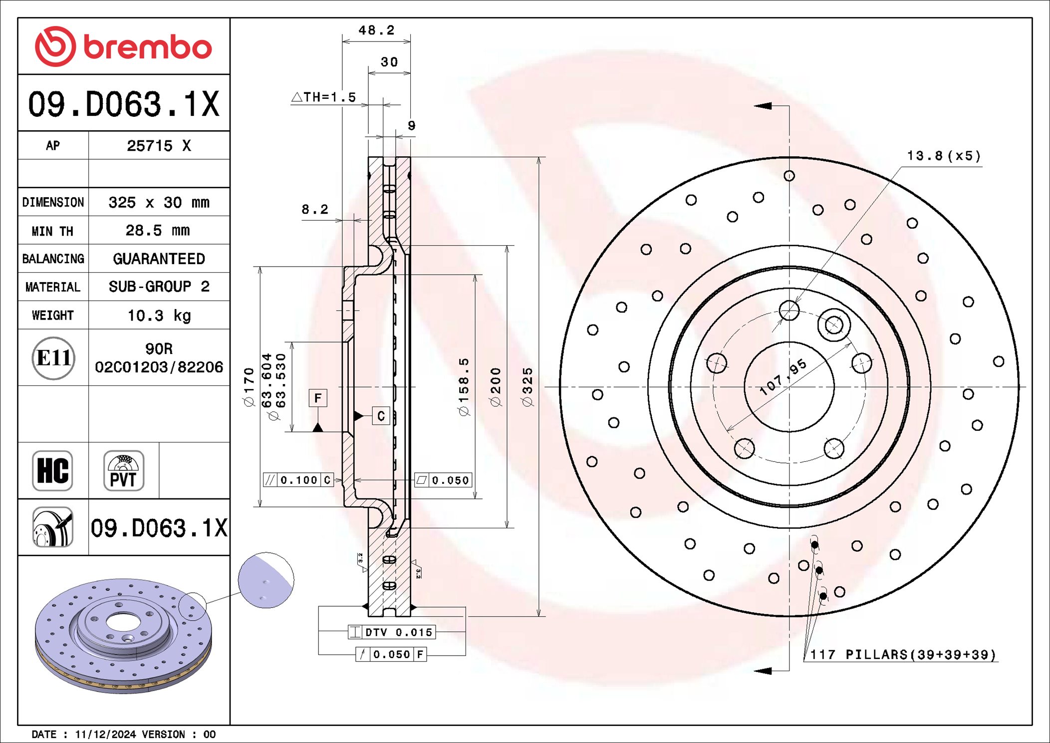 BREMBO 09.D063.1X XTRA LINE - Xtra Brzdový kotúč