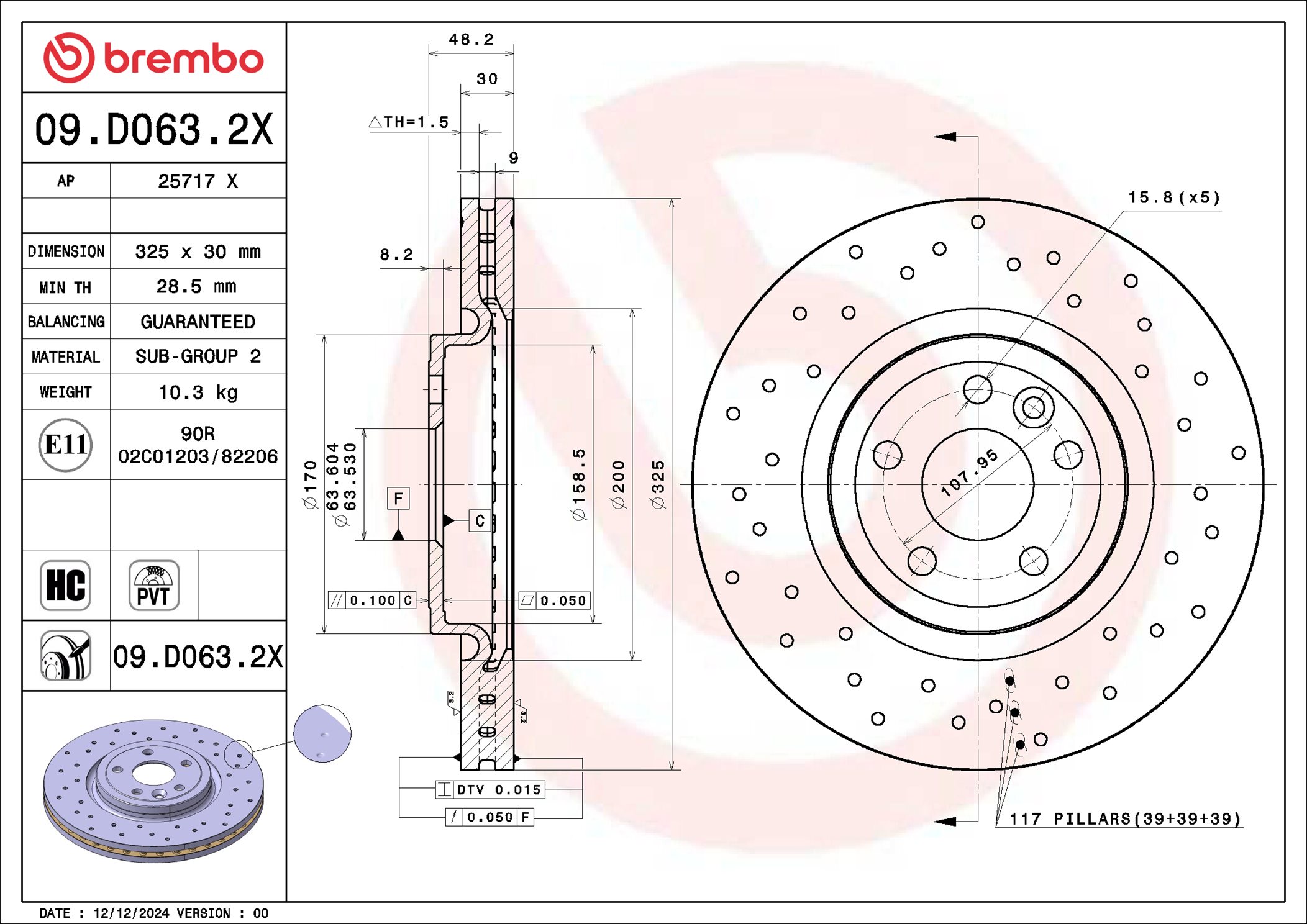 BREMBO 09.D063.2X XTRA LINE - Xtra Brzdový kotúč