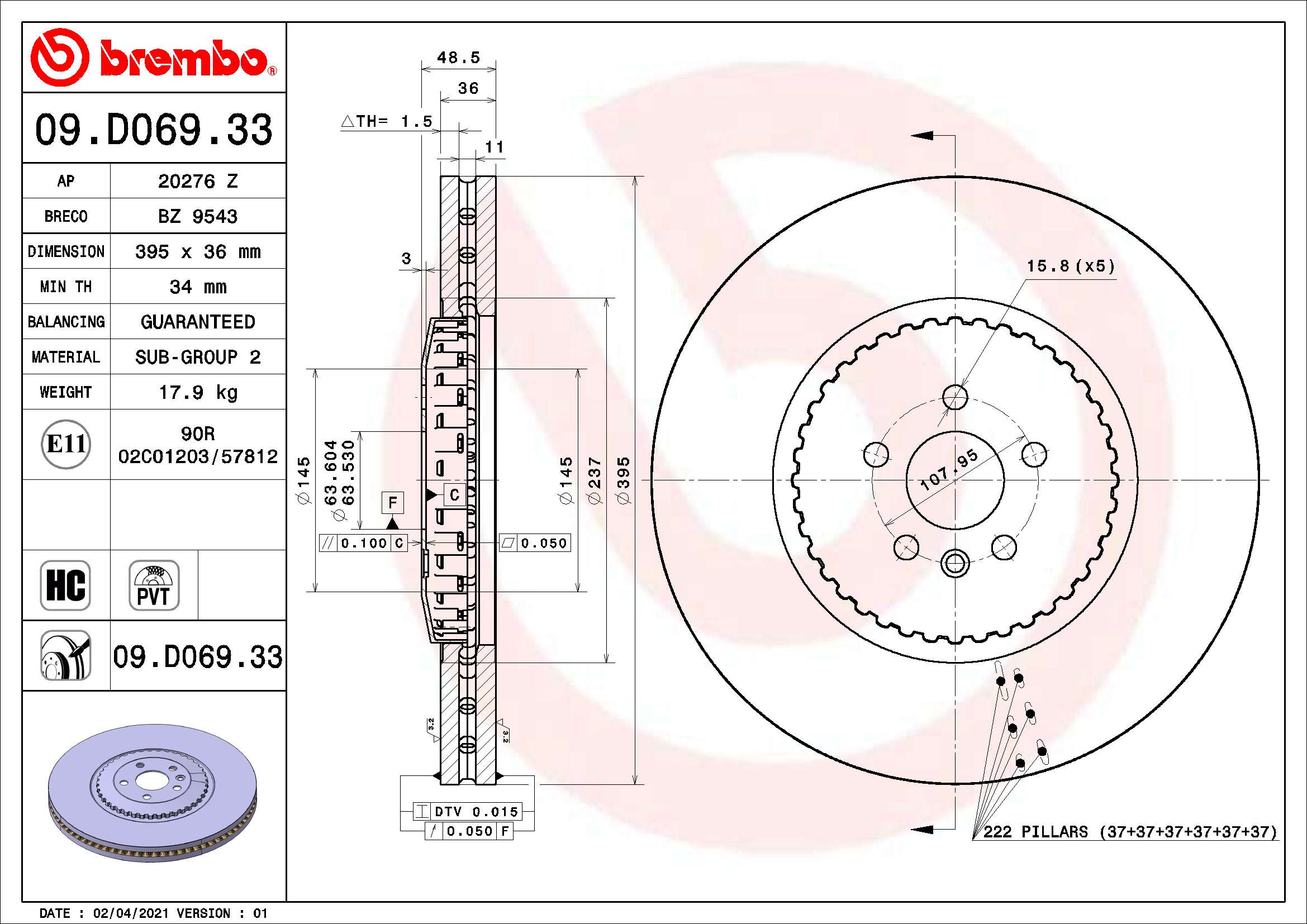 BREMBO 09.D069.33 PRIME...