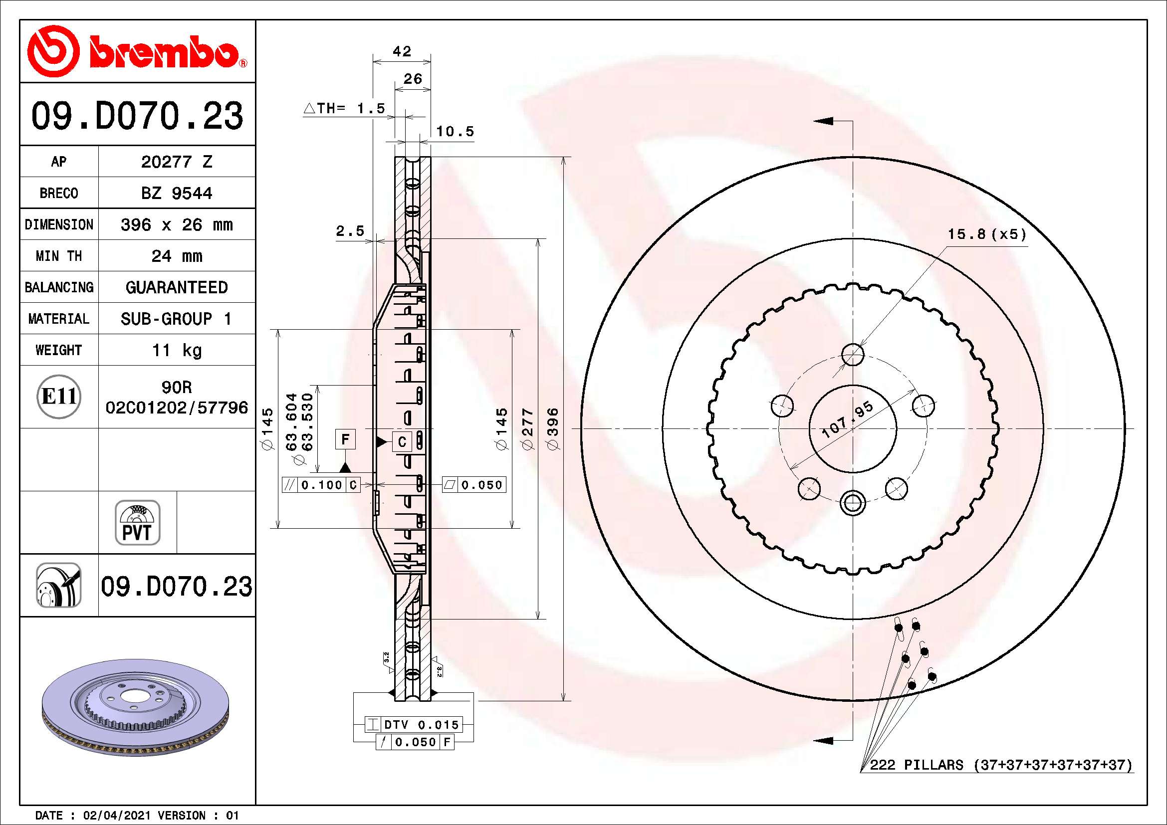 BREMBO 09.D070.23 Discofreno