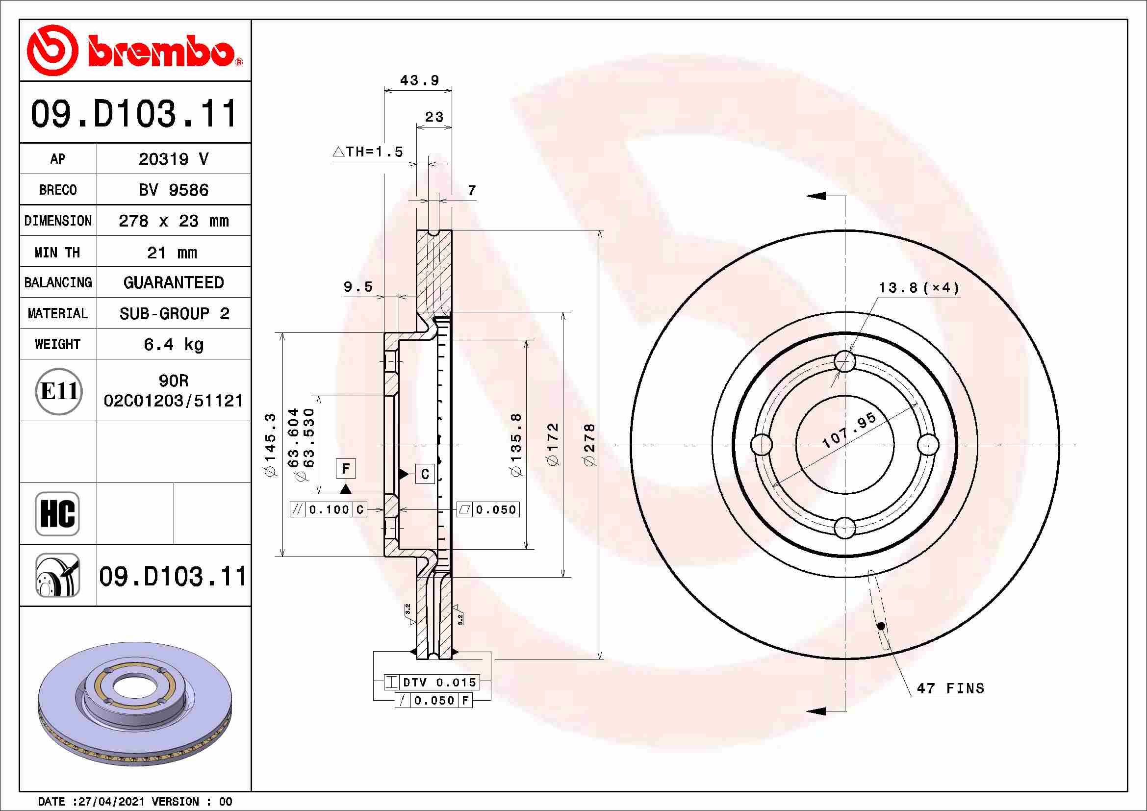 BREMBO 09.D103.11 PRIME...