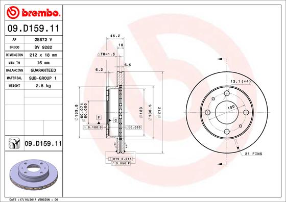 BREMBO 09.D159.11 PRIME LINE - UV Coated Bremsscheibe