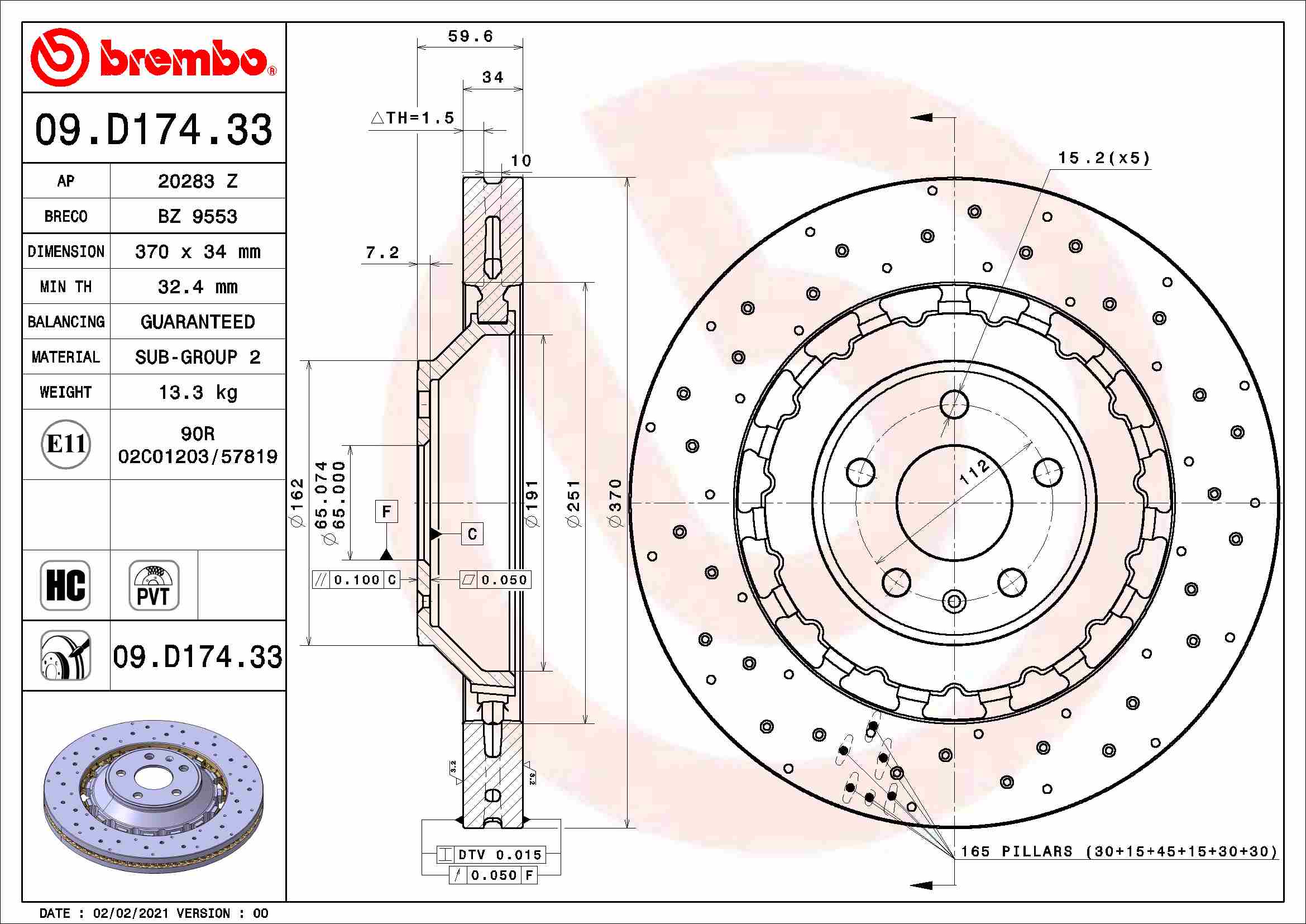 BREMBO 09.D174.33 Discofreno