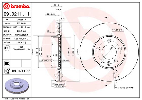 BREMBO 09.D211.11 féktárcsa