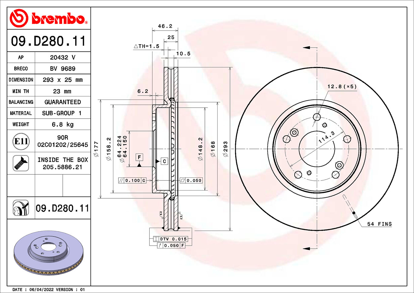 BREMBO 09.D280.11 Bremsscheibe