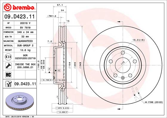 BREMBO 09.D423.11 Discofreno