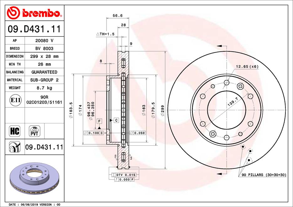 BREMBO 09.D431.11 Discofreno