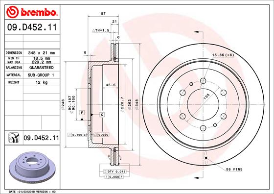 BREMBO 09.D452.11 PRIME LINE - UV Coated Bremsscheibe