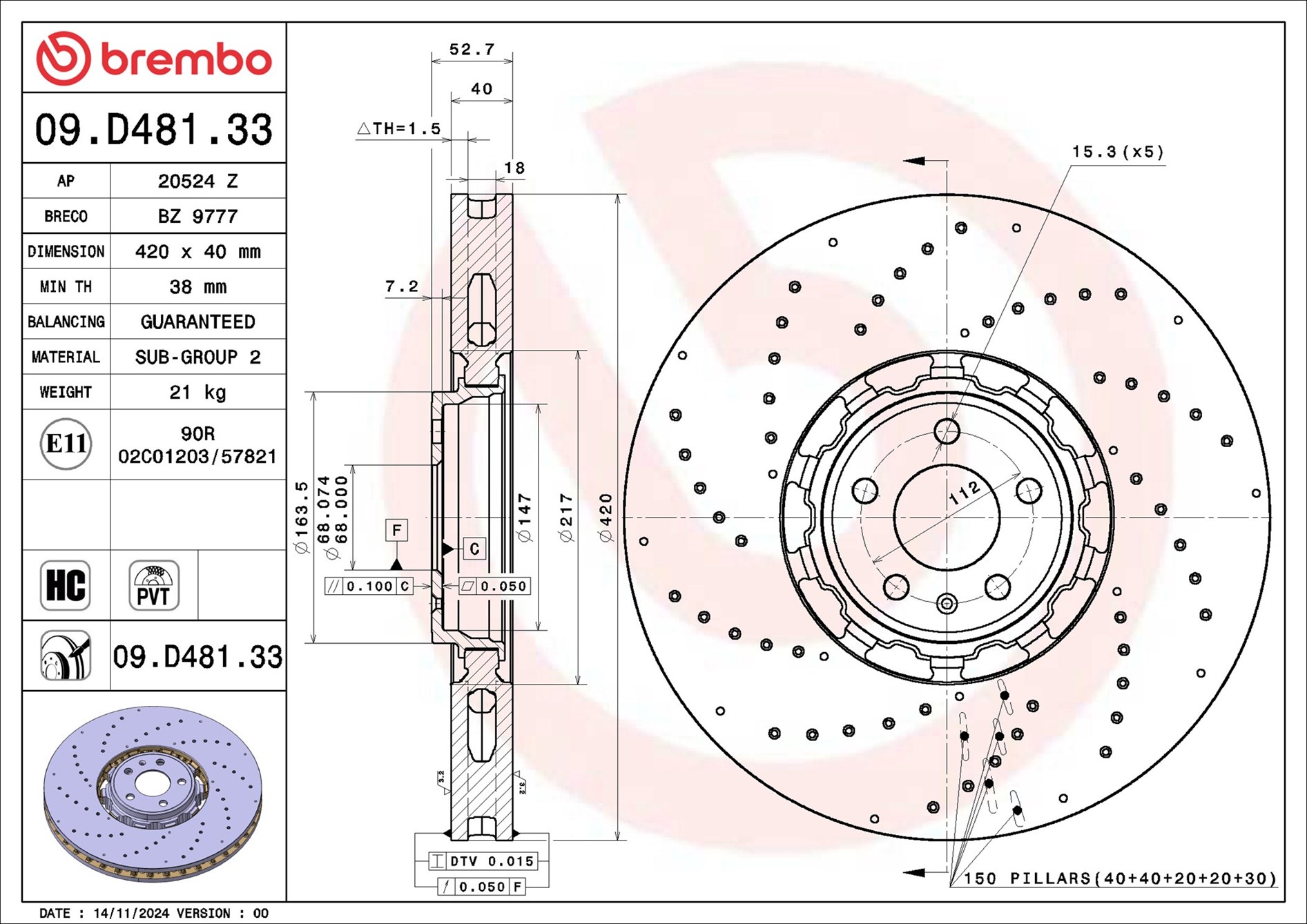 BREMBO 09.D481.33 PRIME LINE - Dual Cast Bremsscheibe
