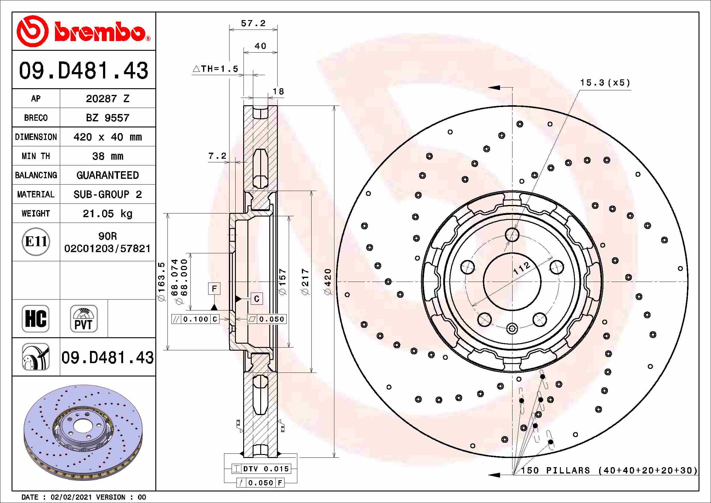 BREMBO 09.D481.43 Discofreno