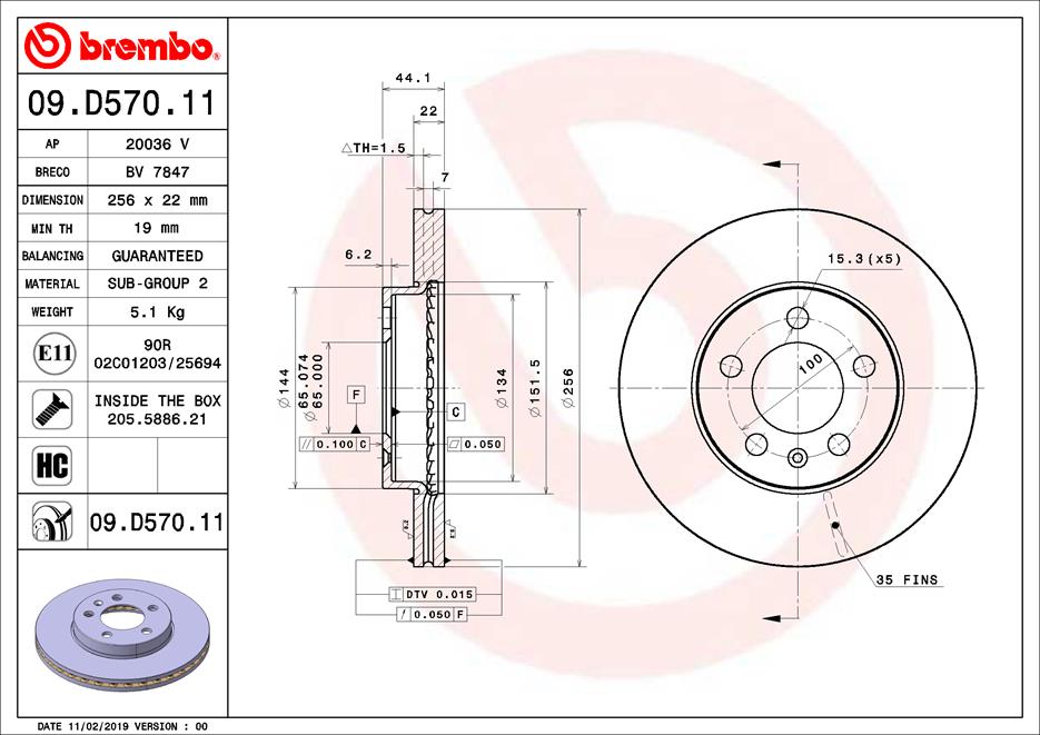 BREMBO 09.D570.11 Bremsscheibe