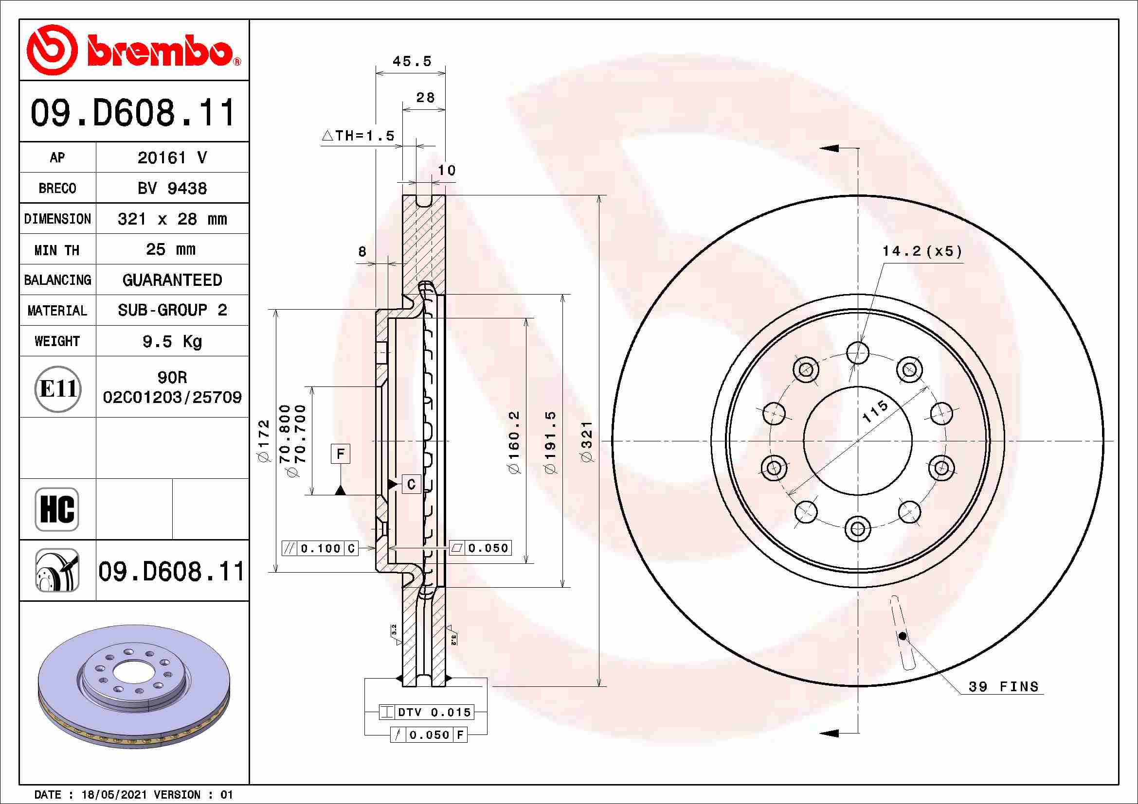 BREMBO 09.D608.11 Discofreno