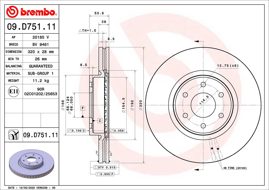 BREMBO 09.D751.11 féktárcsa