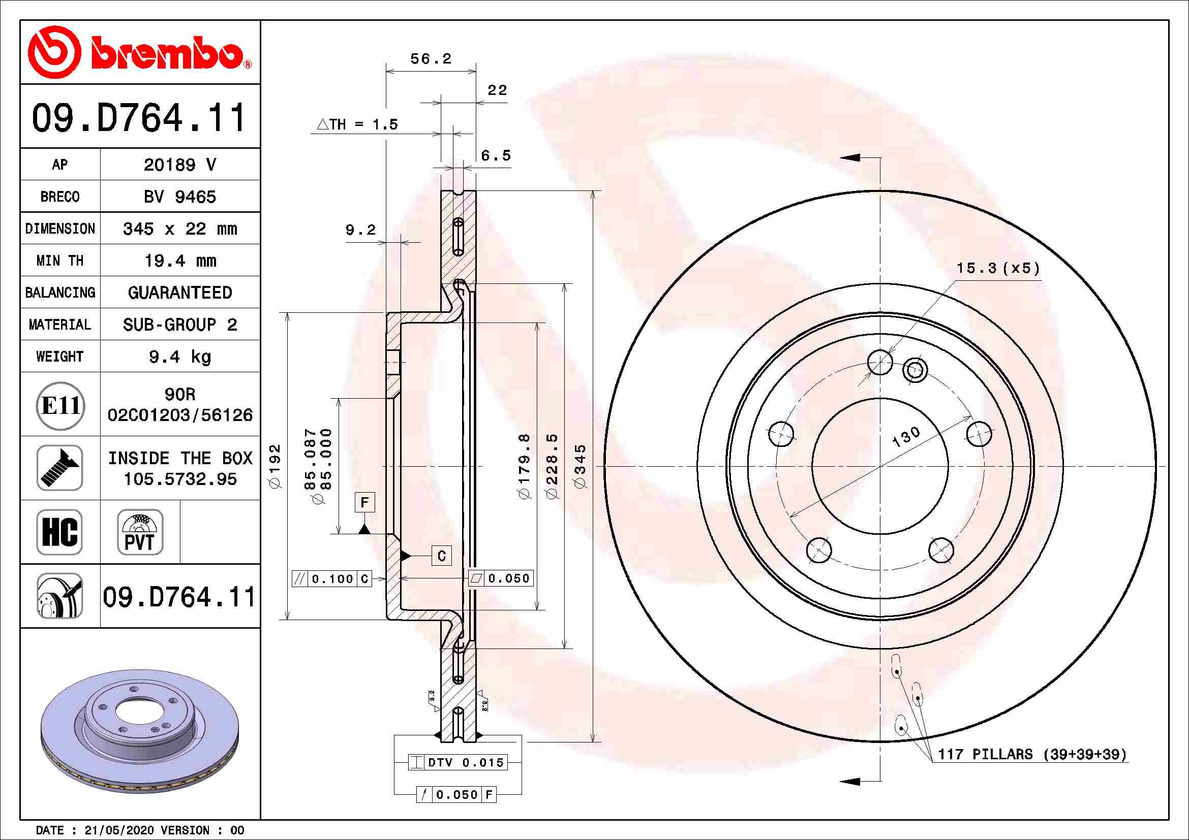 BREMBO 09.D764.11 Discofreno