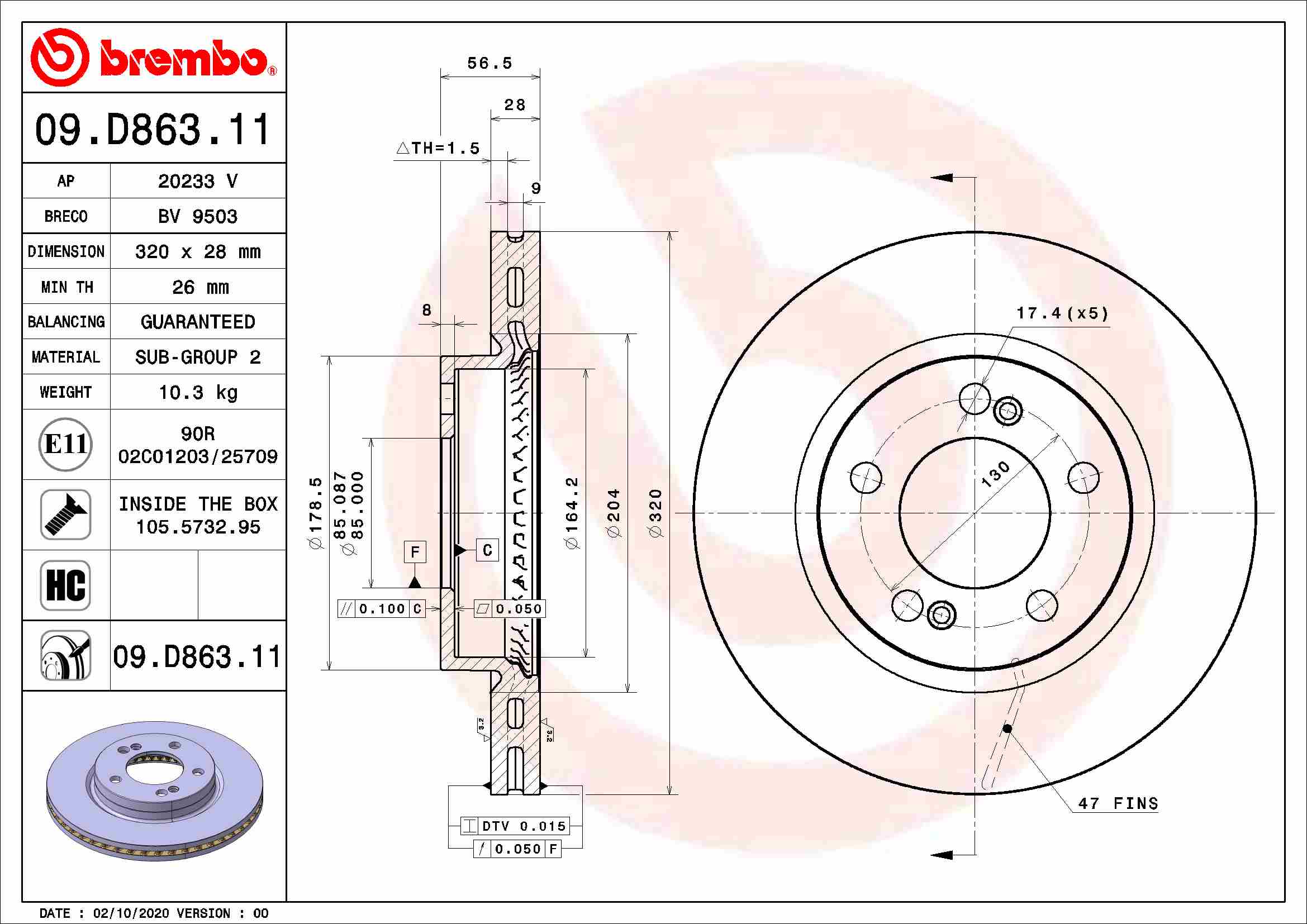 BREMBO 09.D863.11 Discofreno