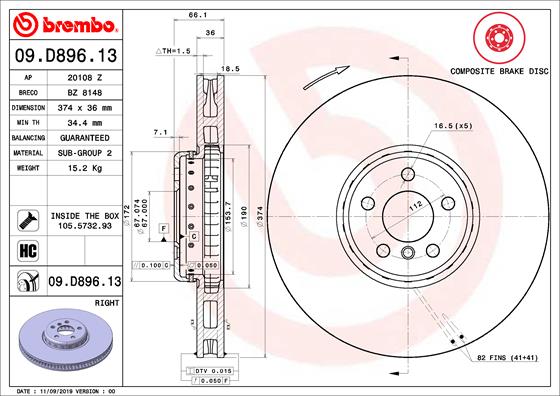 BREMBO 09.D896.13 Bremsscheibe