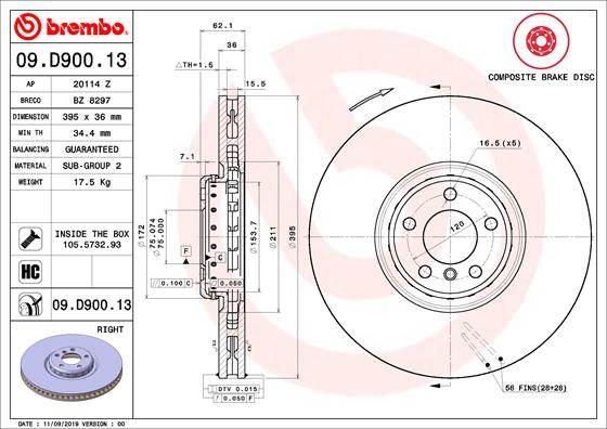 BREMBO 09.D900.13 Bremsscheibe