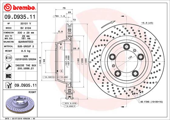 BREMBO 09.D935.11 Bremsscheibe