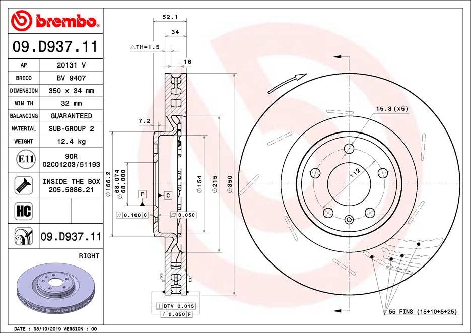 BREMBO 09.D937.11 Bremsscheibe