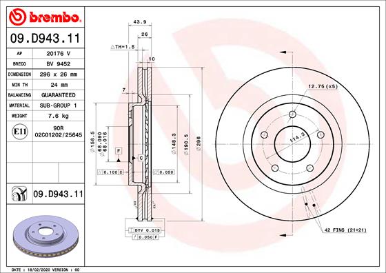 BREMBO 09.D943.11 Bremsscheibe