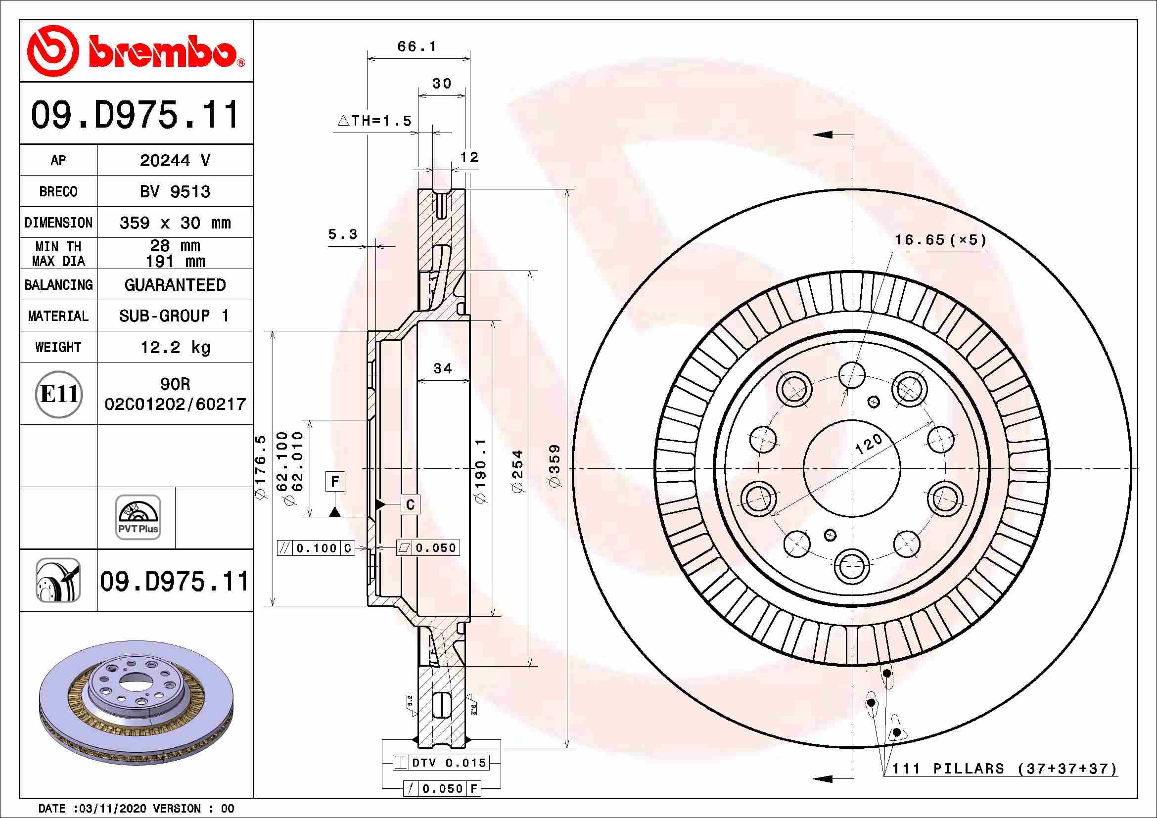 BREMBO 09.D975.11 Discofreno