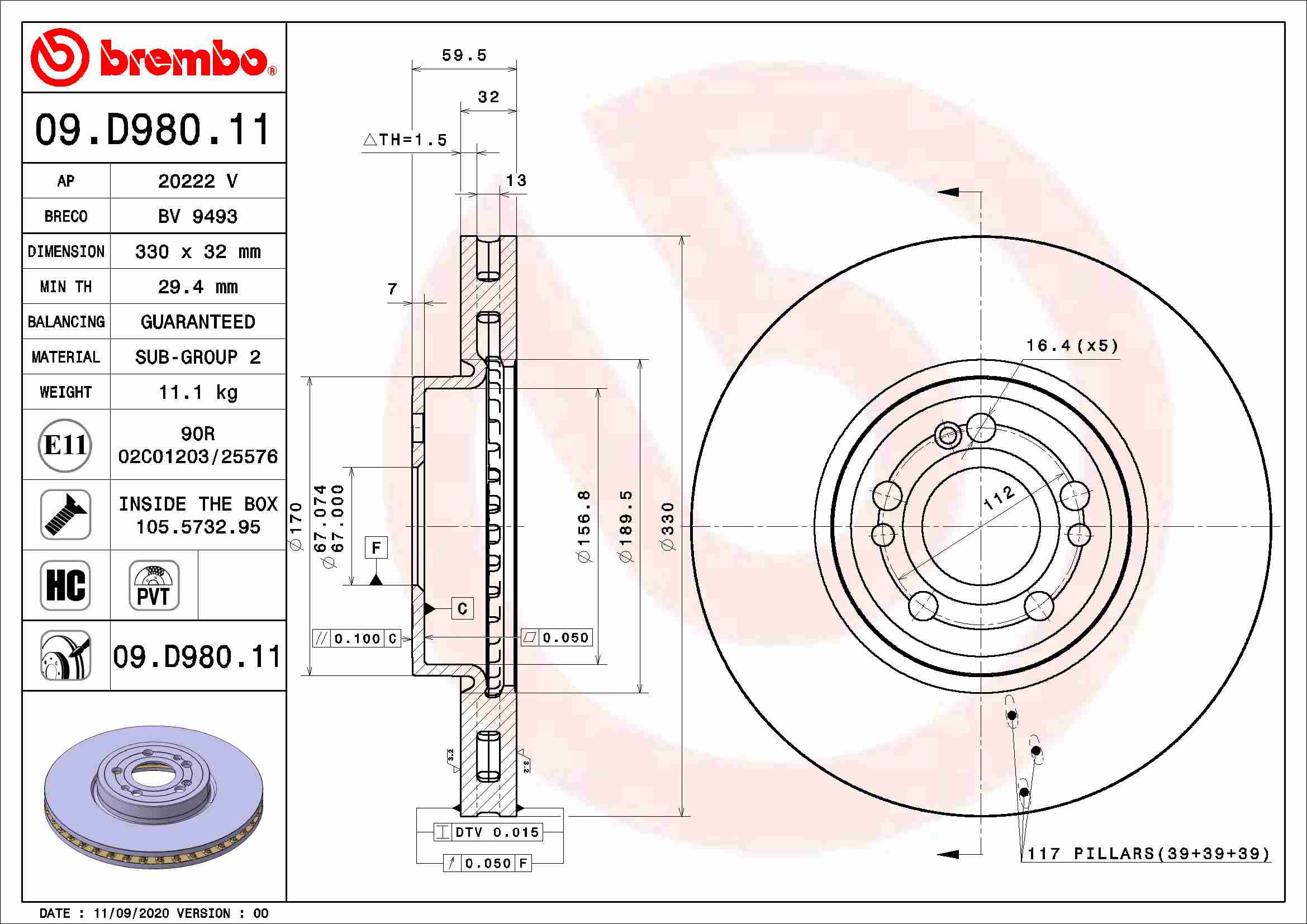 BREMBO 09.D980.11 Discofreno