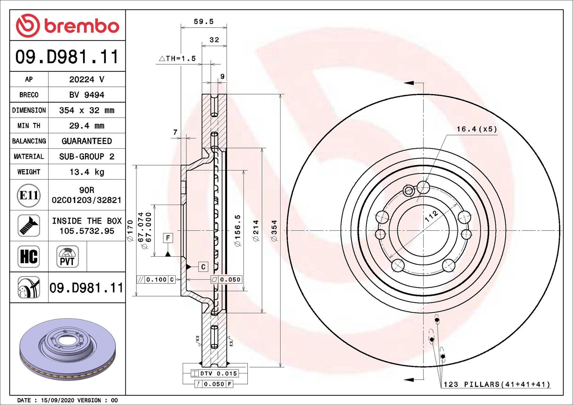 BREMBO 09.D981.11 PRIME LINE - UV Coated Bremsscheibe