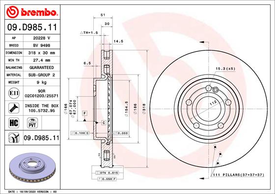 BREMBO 09.D985.11 Discofreno