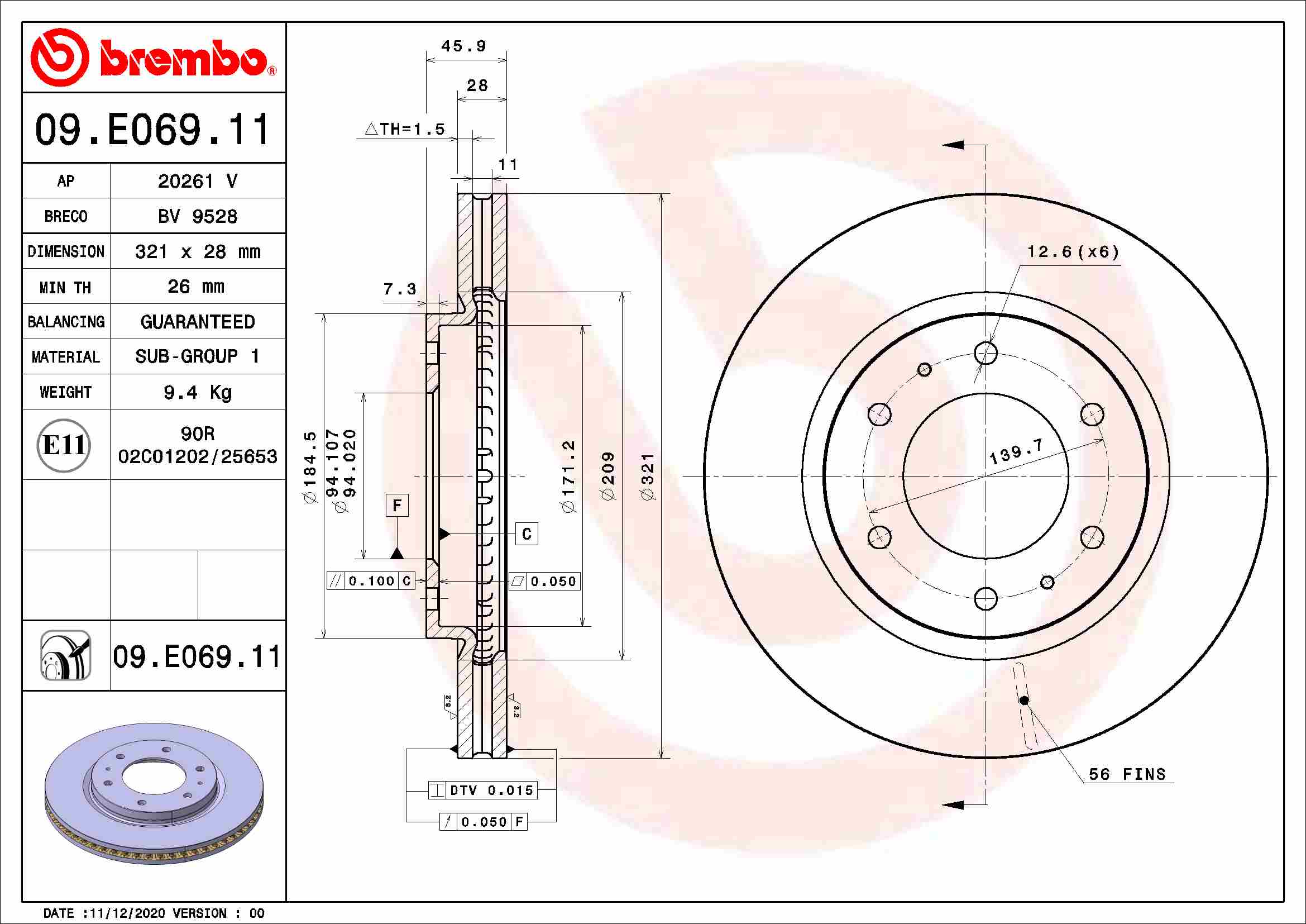 BREMBO 09.E069.11 PRIME...