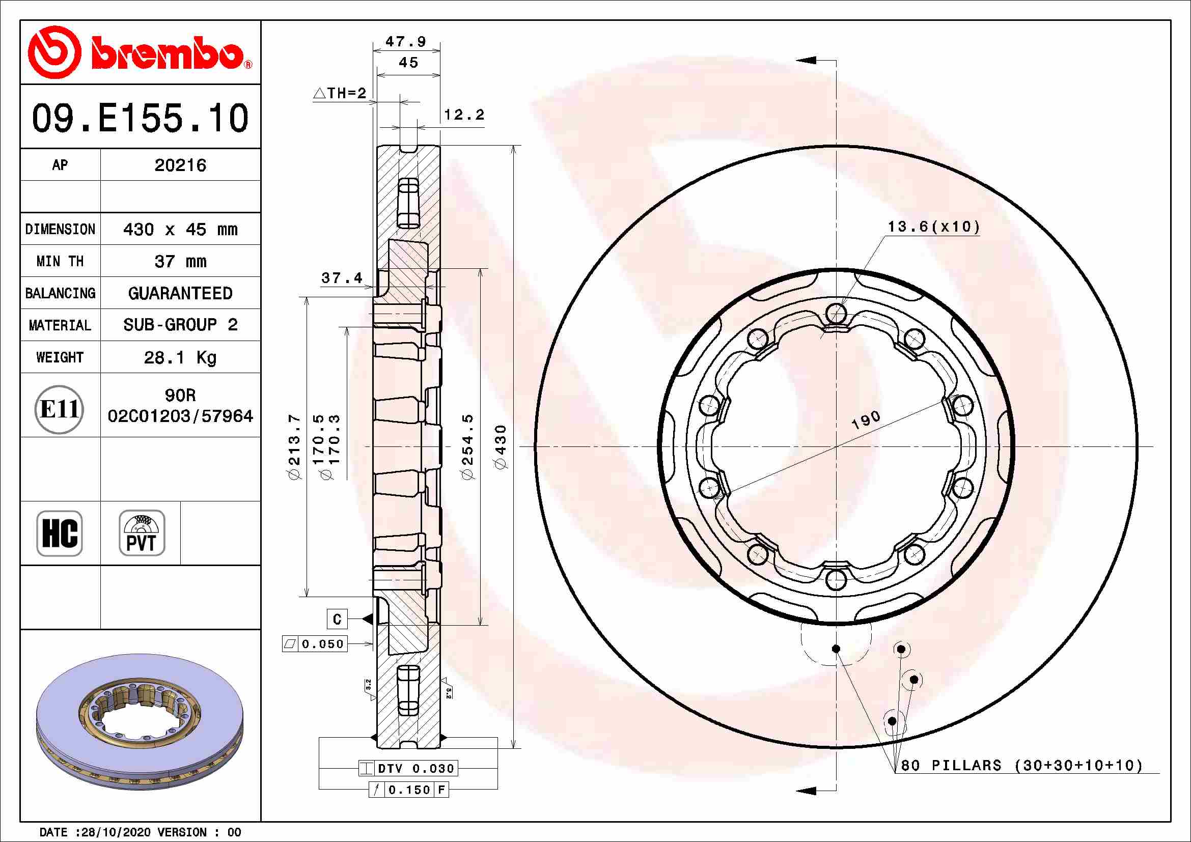 BREMBO 09.E155.10 PRIME LINE - Co-Cast Bremsscheibe