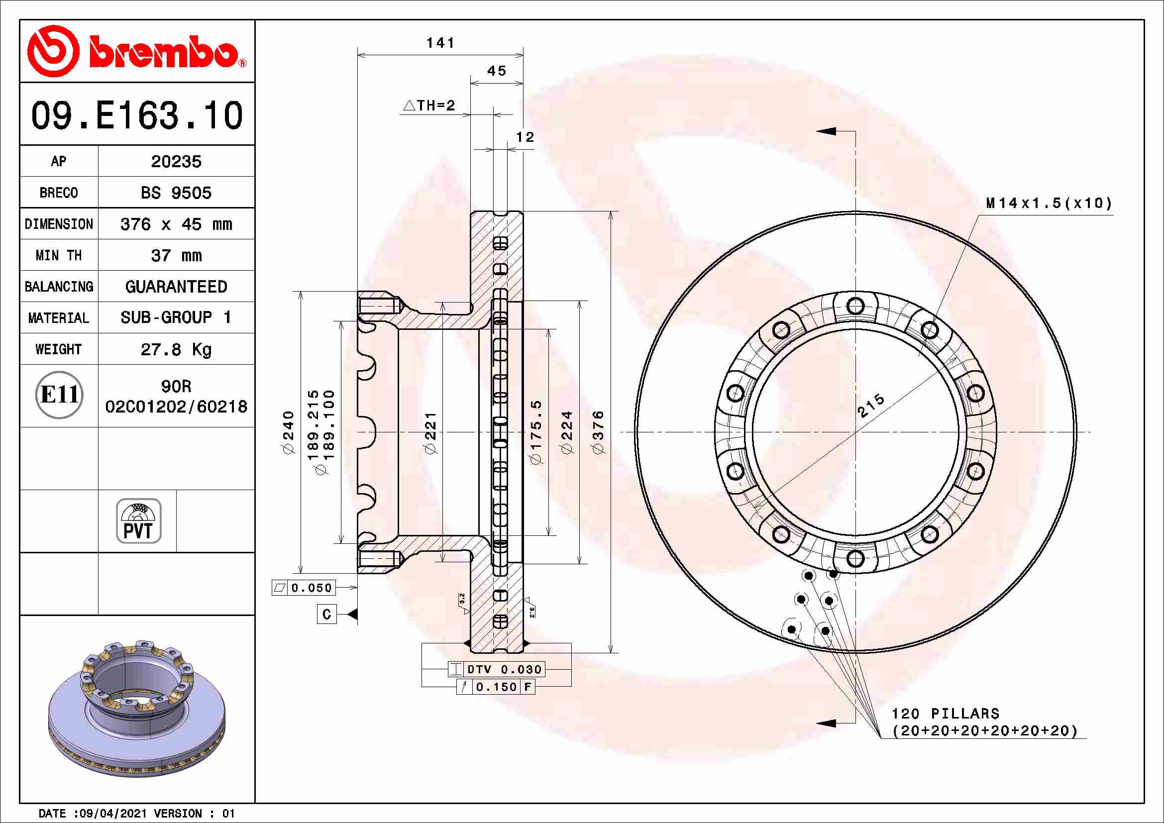 BREMBO 09.E163.10 Discofreno