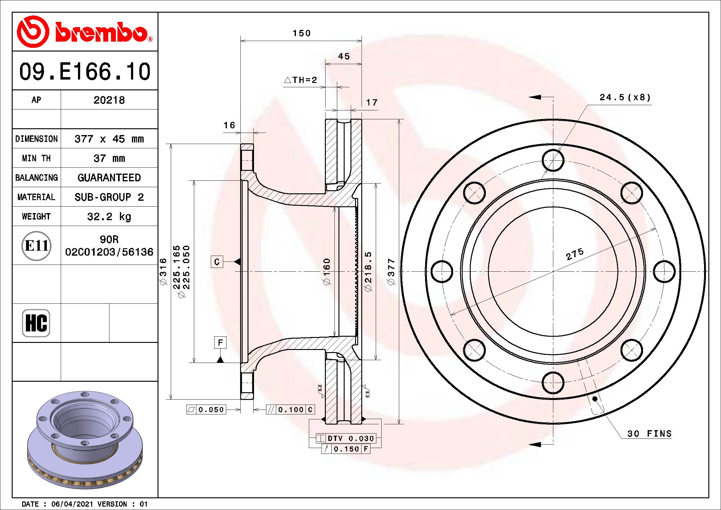 BREMBO 09.E166.10 PRIME LINE Bremsscheibe