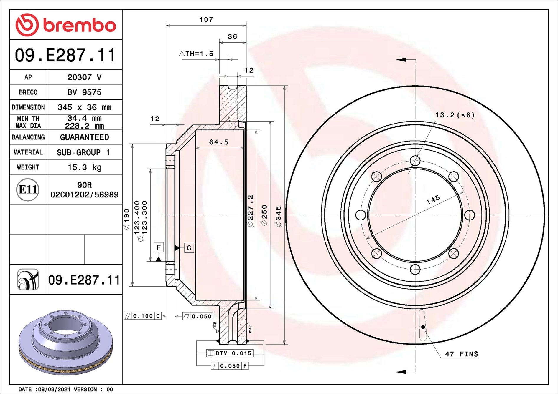 BREMBO 09.E287.11 PRIME LINE - UV Coated Bremsscheibe