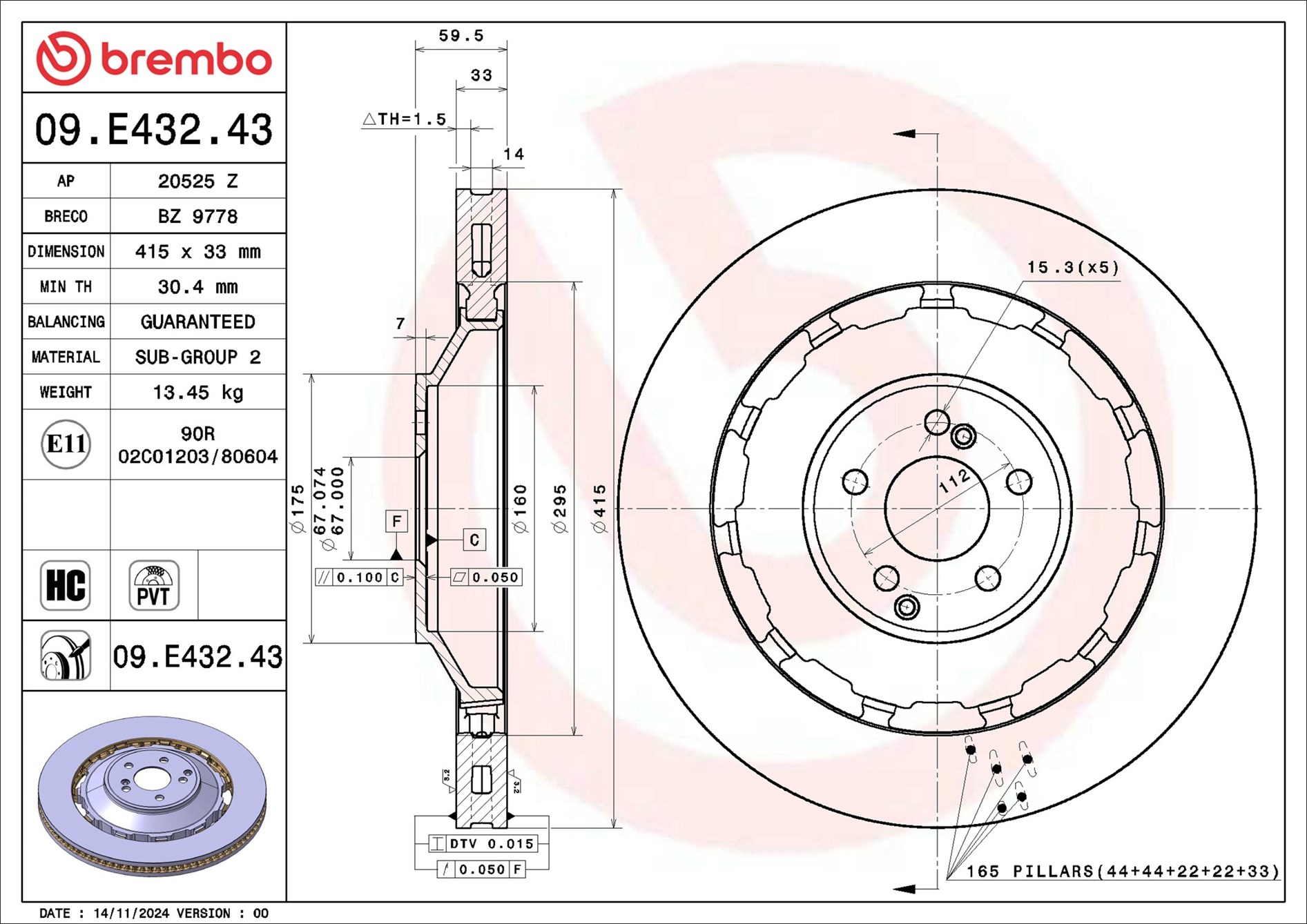 BREMBO 09.E432.43 PRIME LINE - Dual Cast Bremsscheibe