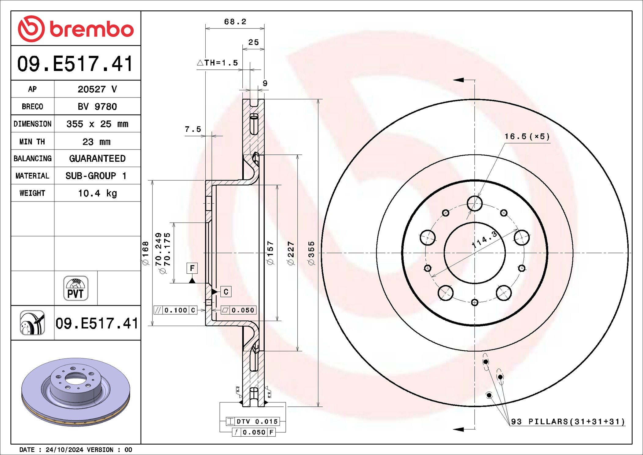BREMBO 09.E517.41 PRIME LINE - UV Coated Brzdový kotúč