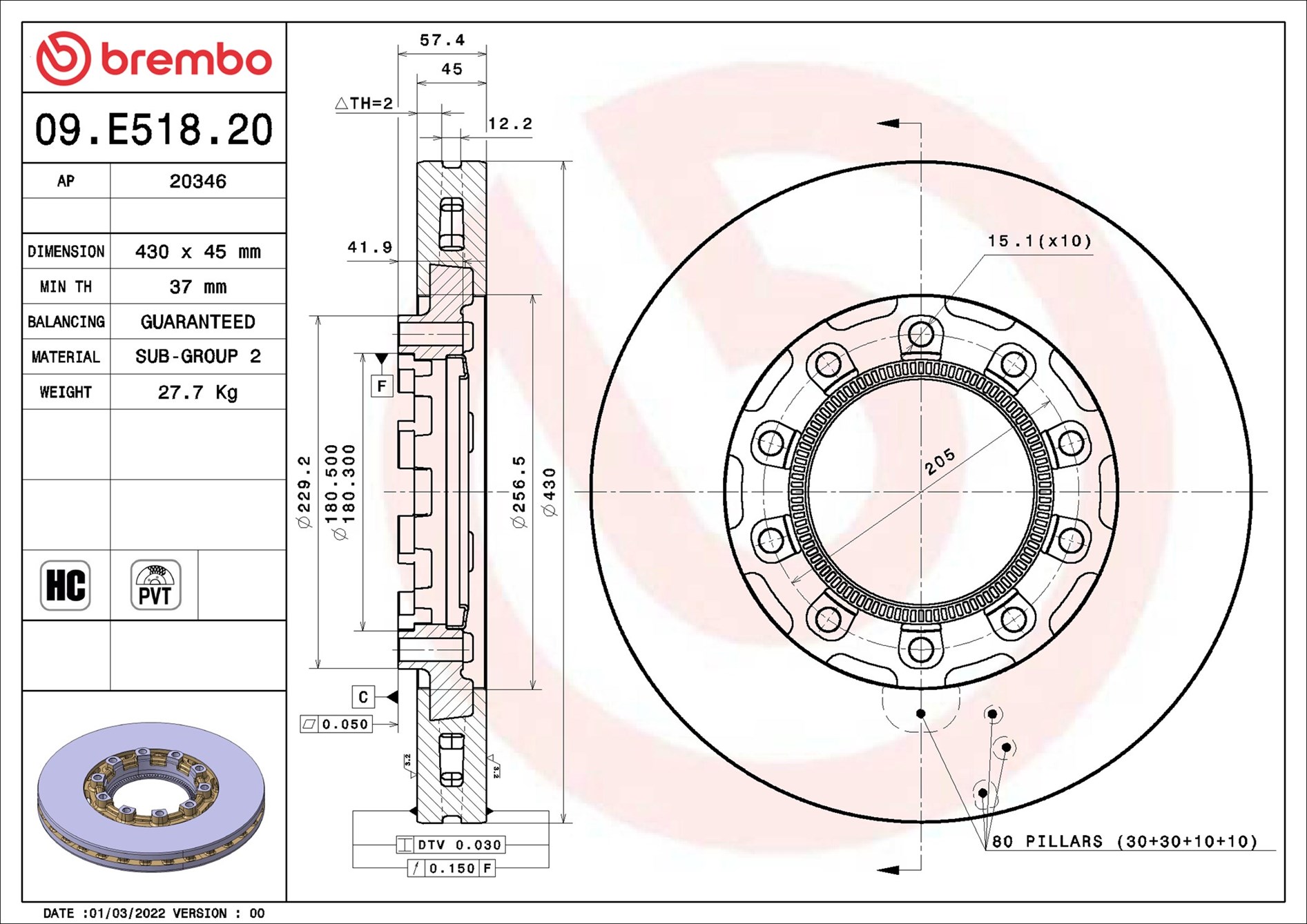 BREMBO 09.E518.20 PRIME LINE - Co-Cast Bremsscheibe