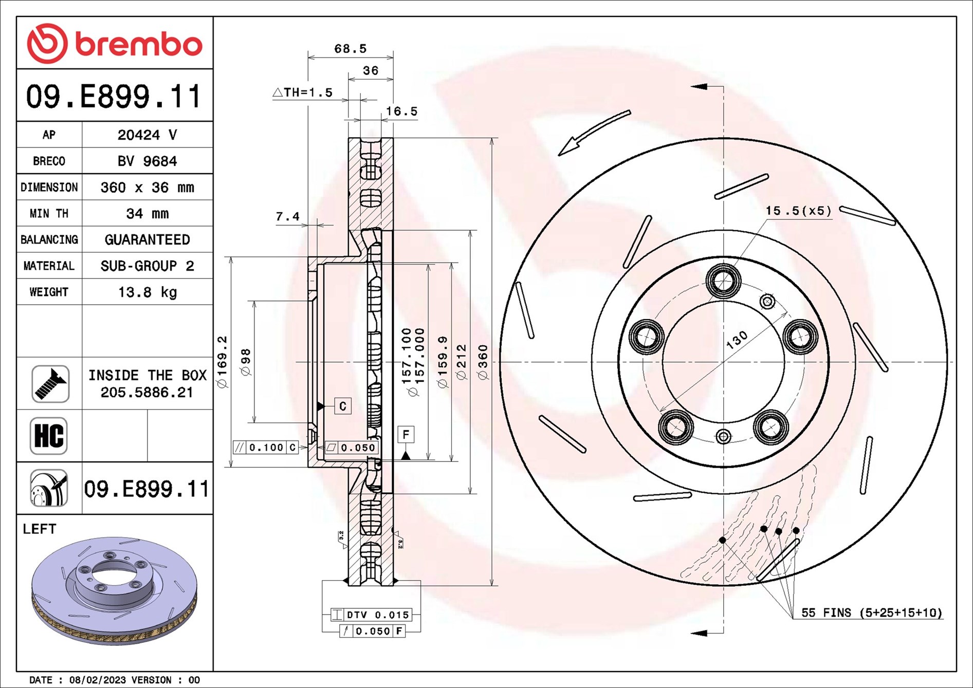 BREMBO 09.E899.11 PRIME LINE - UV Coated Bremsscheibe