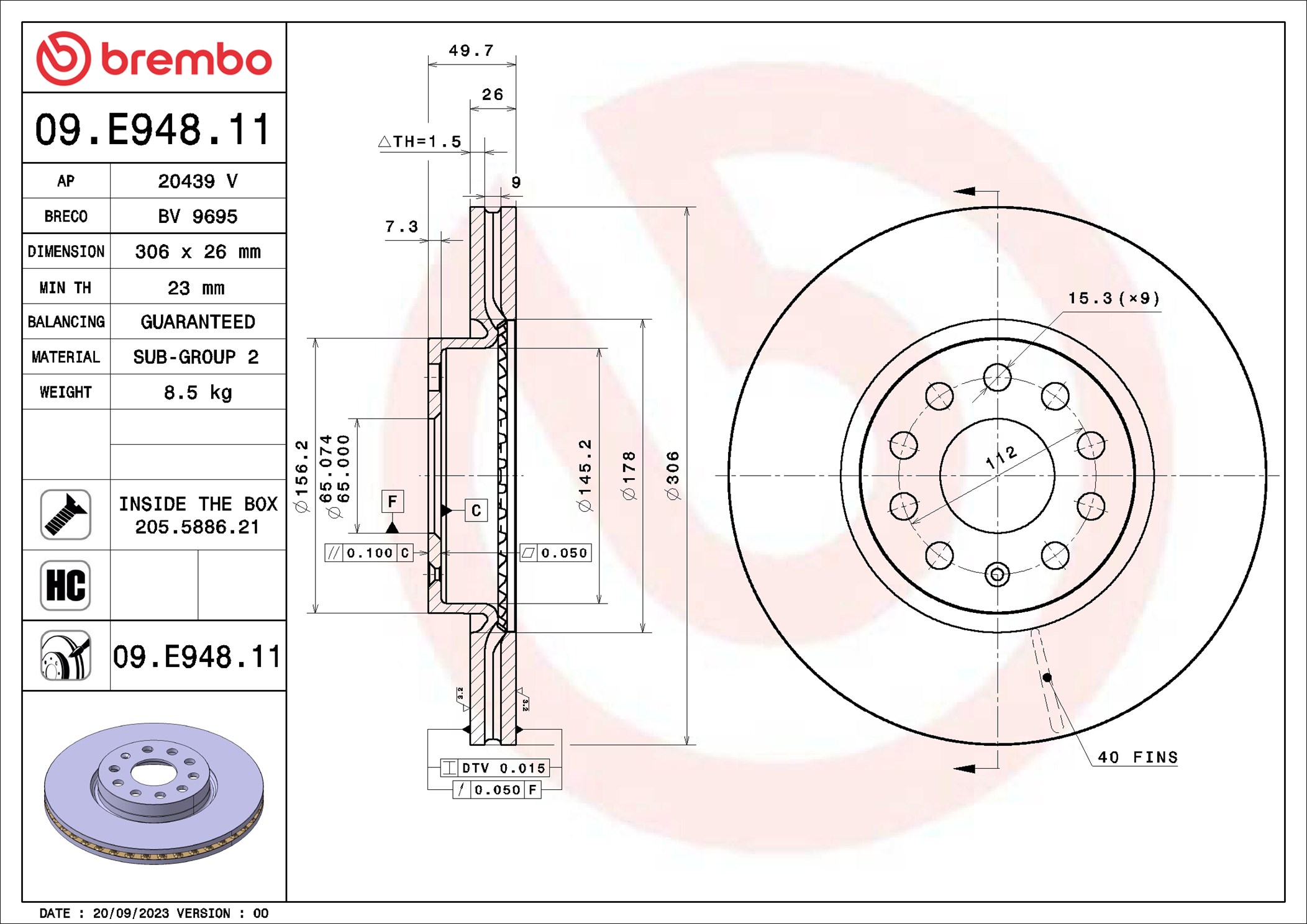 BREMBO 09.E948.11 PRIME LINE - UV Coated Bremsscheibe