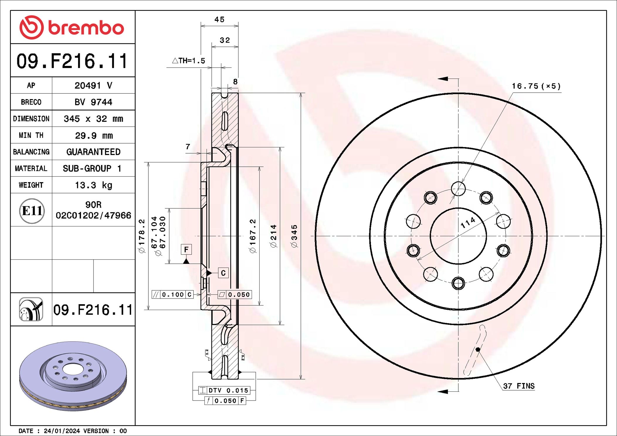 BREMBO 09.F216.11 PRIME...