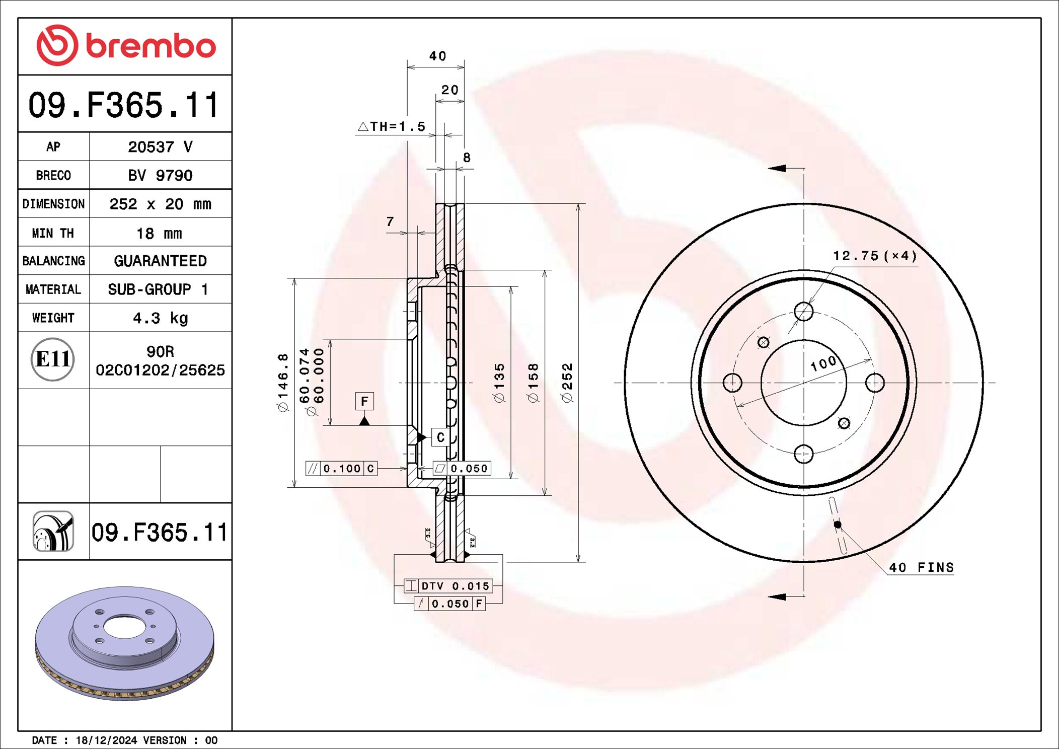 BREMBO 09.F365.11 PRIME...
