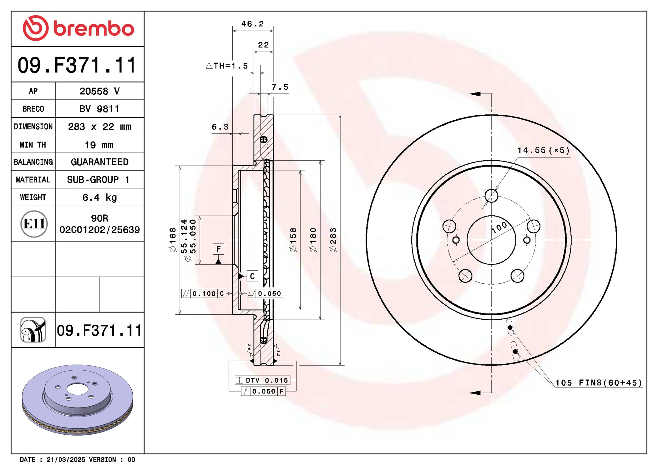 BREMBO 09.F371.11 PRIME LINE - UV Coated Brzdový kotúč