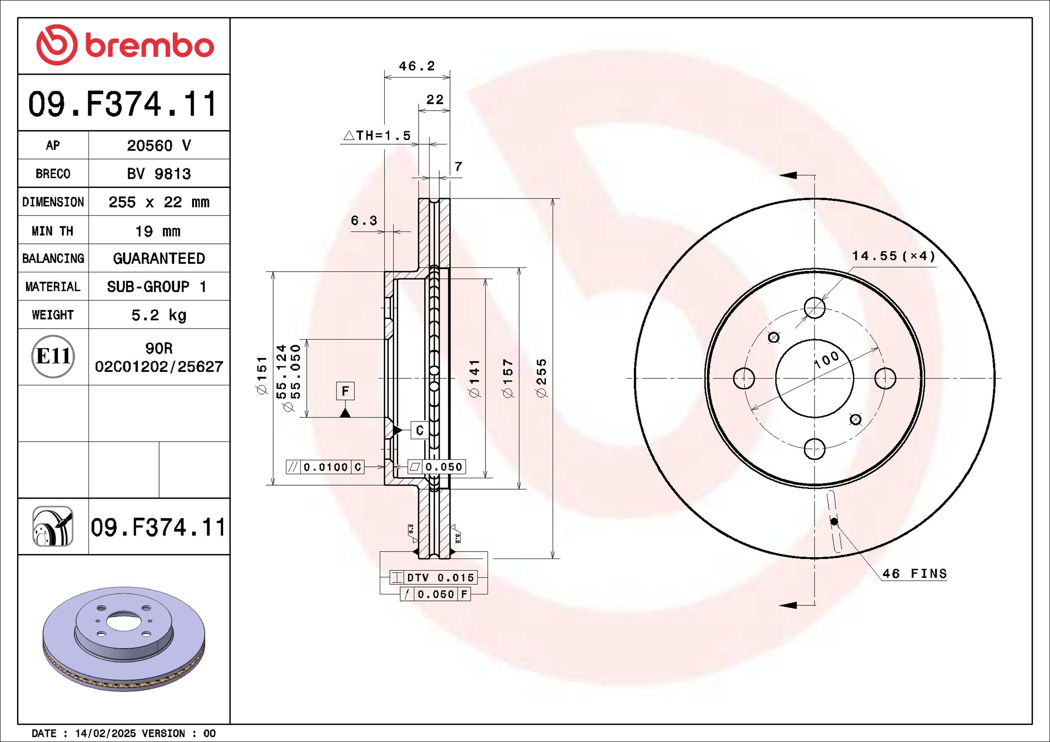 BREMBO 09.F374.11 PRIME...