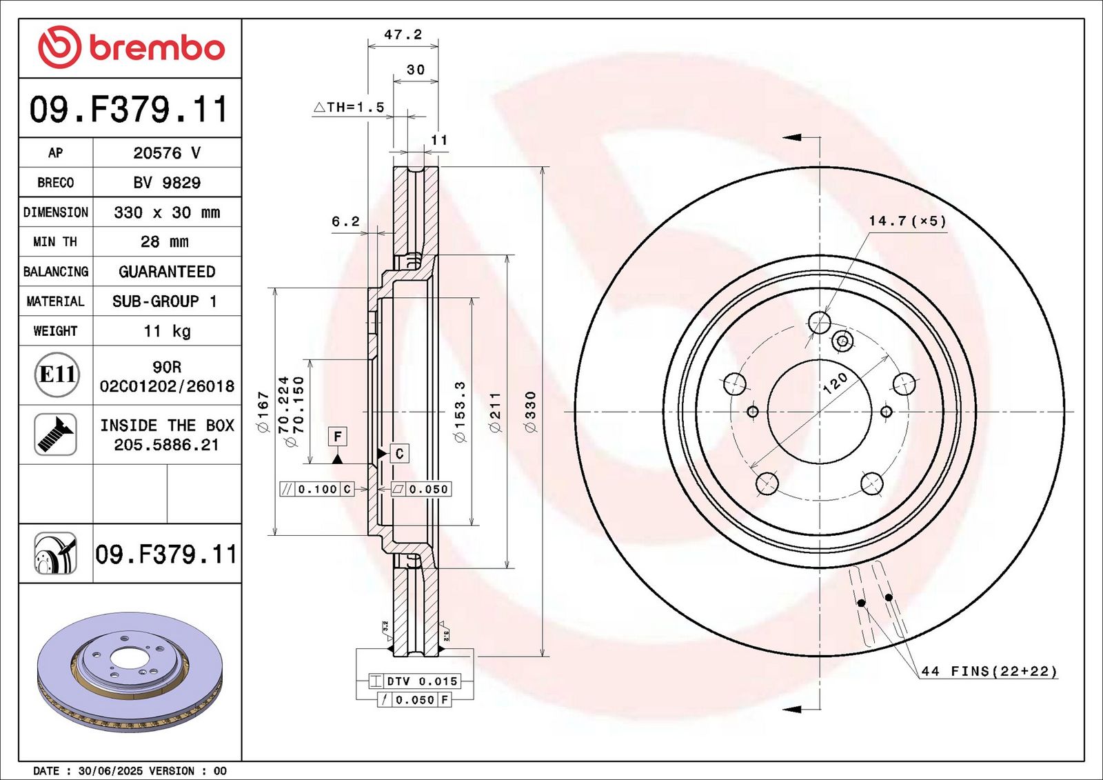 BREMBO 09.F379.11 PRIME LINE - UV Coated Brzdový kotúč